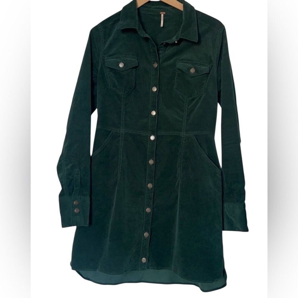 Free People Green ‘Dynamite' Corduroy Mini Dress women’s sz Large - Picture 13 of 16